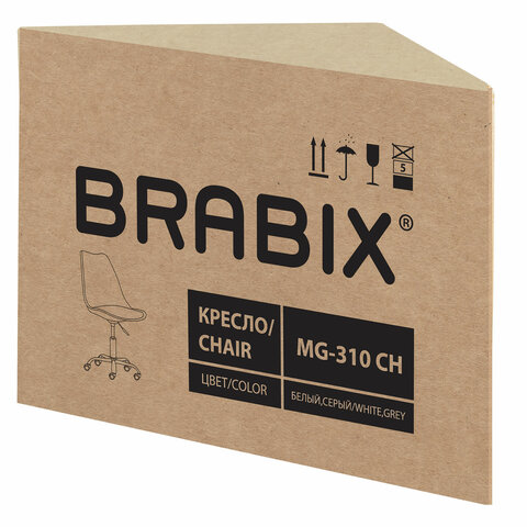 Кресло стул BRABIX "Eames MG-310 CH", хром, пластик белый, ткань серая, 532924 - фото 9