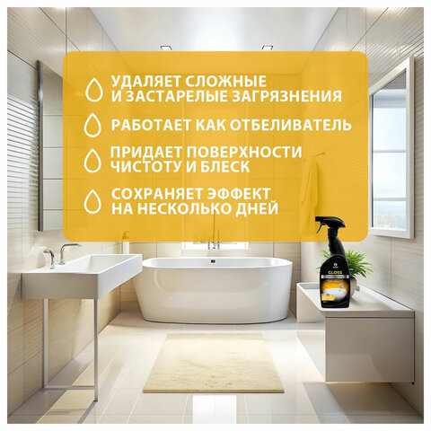 Средство для чистки сантехники кислотное 600 мл, GRASS GLOSS PROFESSIONAL, триггер, 125533 - фото 3