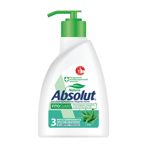 Мыло жидкое антибактериальное 250 мл ABSOLUT (Абсолют) "Алоэ", дозатор, не содержит триклозан, 5064, 5009, 5064 - фото 1