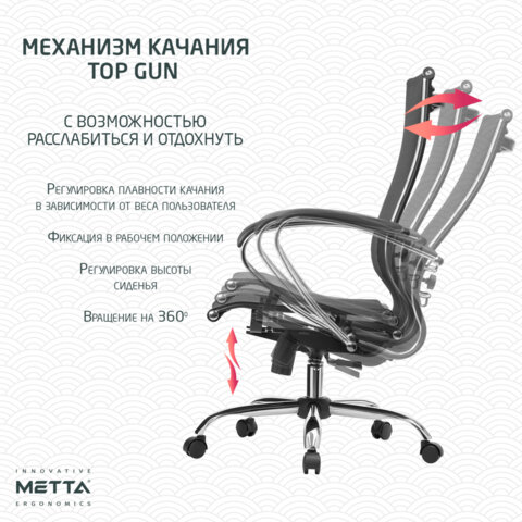Кресло офисное МЕТТА "К-9" хром, прочная сетка, сиденье и спинка регулируемые, черное - фото 15