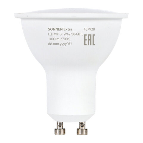 Лампа светодиодная SONNEN EXTRA, 12 (110) Вт, GU10, софит, теплый белый, 30000 ч, LED MR16-GU10-12W-2700, 457928 - фото 2
