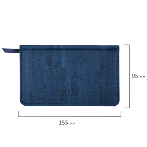 Еженедельник датированный 2026 МАЛЫЙ ФОРМАТ 95х155 мм, А6, BRAUBERG "Wood", под кожу, синий, 117195 - фото 2