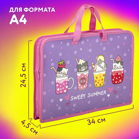 Папка на молнии с ручками ЮНЛАНДИЯ А4, 1 отделение, пластик, ширина 45 мм, "Sweet", 270947 - фото 10