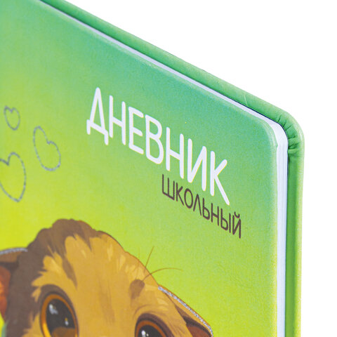 Дневник 1-11 класс 48 л., кожзам (твердая), печать, глиттер, ЮНЛАНДИЯ, "Котик", 107217 - фото 4
