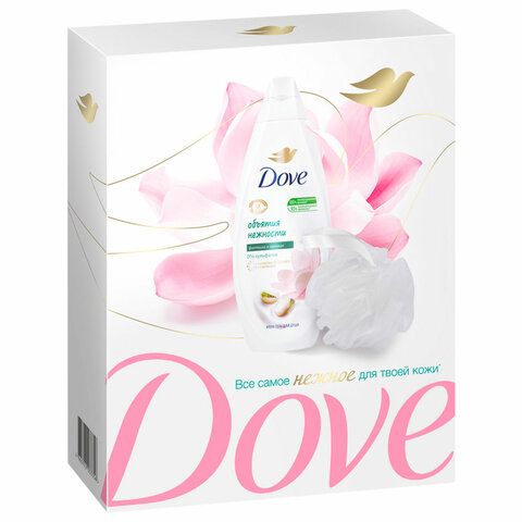 Подарочный набор DOVE "Фисташковый крем": крем-гель для душа 250 мл + мочалка для тела - фото 3