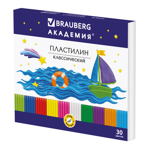 Пластилин классический BRAUBERG "АКАДЕМИЯ", 30 цветов, 600 г, со стеком, ВЫСШЕЕ КАЧЕСТВО, 105900 - фото 1