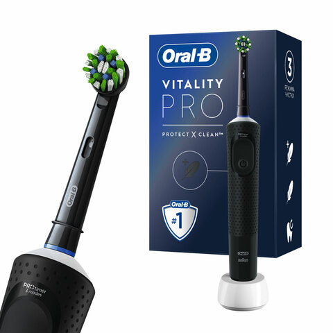 Зубная щетка электрическая ORAL-B (Орал-би) Vitality Pro, ЧЕРНАЯ, 1 насадка, 80367641 - фото 3