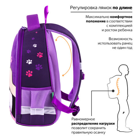 Ранец BRAUBERG KIDS START, 1 отделение, 2 кармана, "Sweet cheeks", велюровая панель, 35х26х13см, 272093 - фото 11