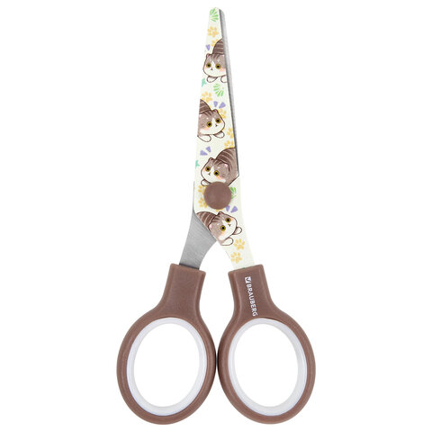 Ножницы 130 мм, коричневые, с цветной печатью "Милые котики", BRAUBERG CUTE CATS, 238957 - фото 2