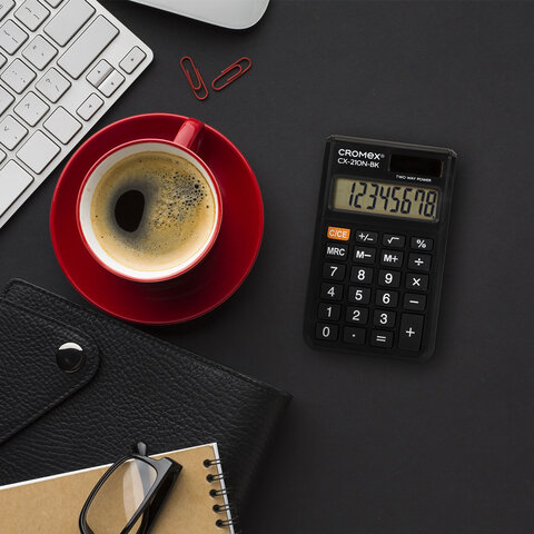 Калькулятор карманный CROMEX (КРОМЕКС) CX-210N-BK (96х62 мм), 8 разрядов, двойное питание, черный, 273834 - фото 7