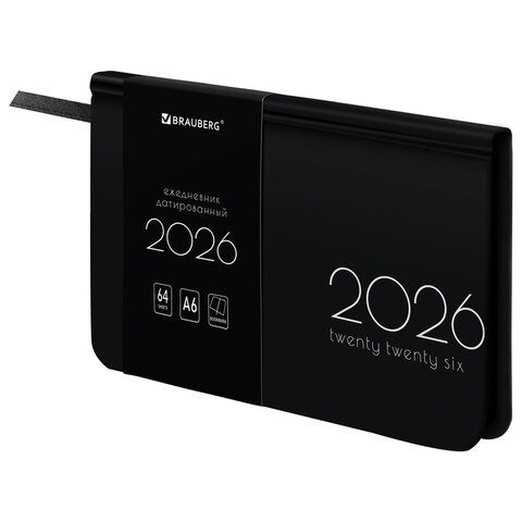 Еженедельник датированный 2026 МАЛЫЙ ФОРМАТ 95х155 мм, А6, BRAUBERG "Vista", под кожу, "Black coal", 117205 - фото 1