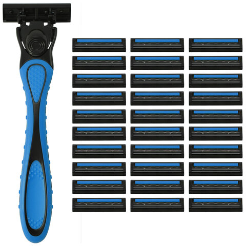 Бритвенный станок многоразовый мужской, 3 лезвия, 31 кассета, синий, X-ONE (ИКС-УАН), 700024 - фото 2