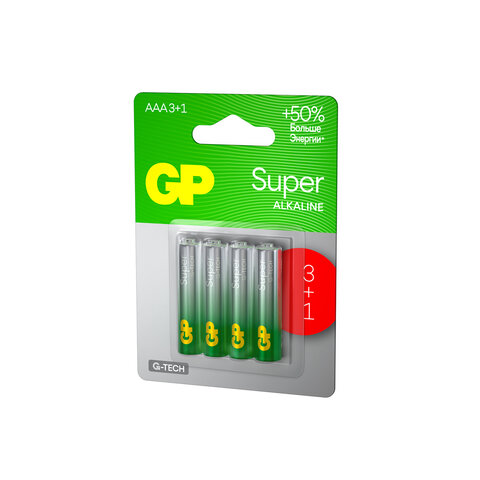 Батарейки КОМПЛЕКТ 4 шт., GP Super G-Tech, AAA (LR03,24А), алкалиновые, мизинчиковые, ПРОМО 3+1, 24A3/1-2CR4 - фото 3