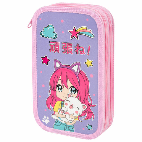 Пенал ЮНЛАНДИЯ, 2 отделения, ламинированный картон, конгрев, 19х11 см, "Anime hugs", 272293 - фото 1