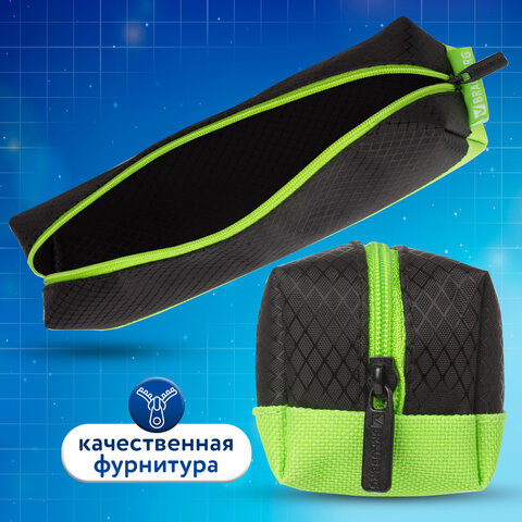Пенал-косметичка BRAUBERG, мягкий, "Черно-зеленый", 21х5х5 см, 229005 - фото 13