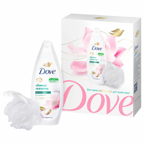 Подарочный набор DOVE "Фисташковый крем": крем-гель для душа 250 мл + мочалка для тела - фото 1
