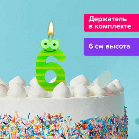 Свеча-цифра для торта "6" "С глазками", 6 см, ЗОЛОТАЯ СКАЗКА, с держателем, в блистере, 591409 - фото 6
