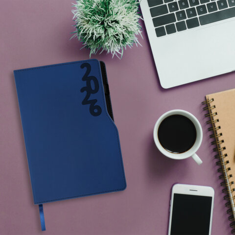 Ежедневник датированный 2026, А5, 150x213 мм, BRAUBERG "Up", под кожу, софт-тач, держатель для ручки, синий, 117118 - фото 5