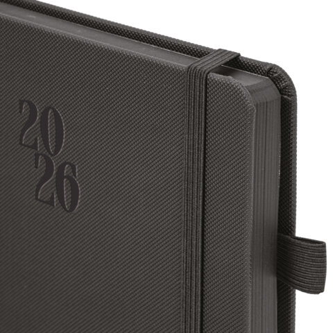 Ежедневник датированный 2026, А5, 138х213 мм, BRAUBERG "Plain", под кожу, резинка, держатель для ручки, черный, 117505 - фото 4