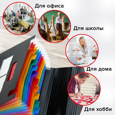 Папка-органайзер для бумаг и документов на резинке, 13 отделений, BRAUBERG DOCS, А4, черная, 271152 - фото 13