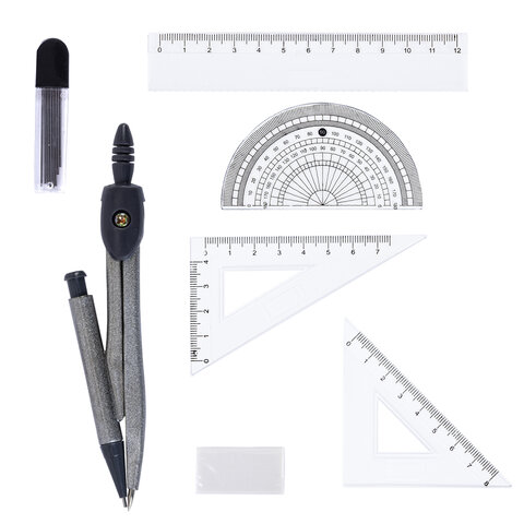 Готовальня ПИФАГОР 8 предметов: циркуль 120 мм, чертежные принадлежности, пластиковый пенал, 210860 - фото 3