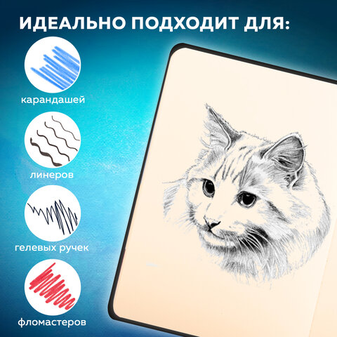 Скетчбук, слоновая кость 140 г/м2 90х140 мм, 80 л., КОЖЗАМ, застежка, BRAUBERG ART CLASSIC, черный,116458 - фото 14