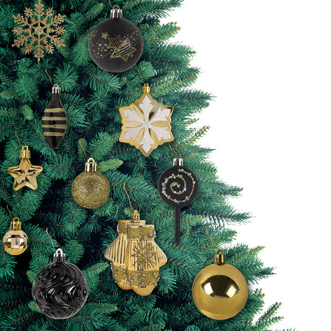 Шары новогодние ёлочные "Black&Gold", НАБОР 130 предметов, черный/золото, пластик, ЗОЛОТАЯ СКАЗКА, 592183 - фото 25