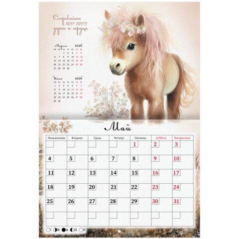 Календарь-планер настенный перекидной на 2026 г., BRAUBERG, 12 листов, 29,5х21,3 см, "Sweet pony", 116948 - фото 8