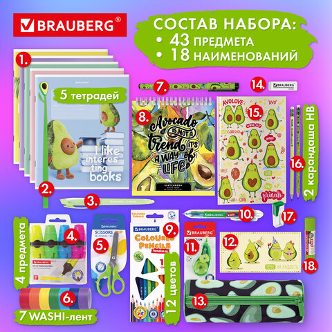 Набор канцелярии подарочный BRAUBERG "AVOCADO", 18 наименований, 43 предмета, 880951 - фото 15