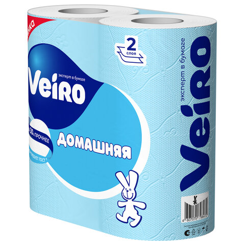 Бумага туалетная бытовая, спайка 4 шт., 2-х слойная (4х15 м), VEIRO "Домашняя", белая, 1с24 - фото 4