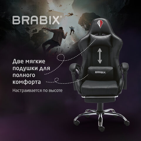 Кресло компьютерное BRABIX "Dexter GM-135", подножка, две подушки, экокожа, черное, 532800 - фото 24
