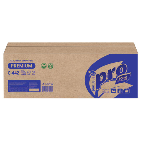 Полотенца бумажные 200 шт., PROtissue (H2) PREMIUM, 2-слойные, белые, КОМПЛЕКТ 21 пачка, 24х21,5 см, Z-сложение, С442 - фото 3