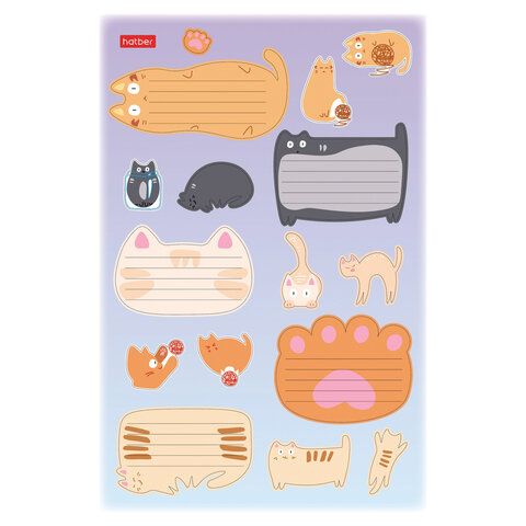 Наклейки "КОТОВАСИЯ" для маркировки школьных принадлежностей, НАБОР 4 листа, 64 наклейки, HATBER, 4Н5н - фото 3