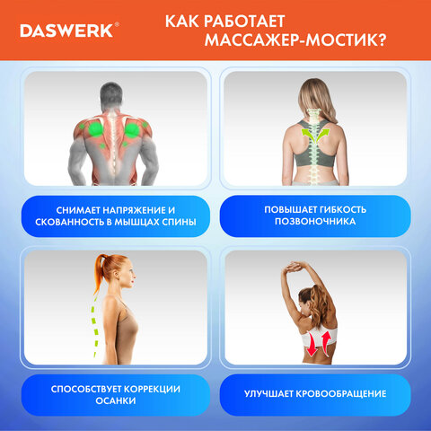 Массажер для спины/мостик для растяжки PREMIUM, 3 уровня нагрузки, синяя вставка, DASWERK (ДАСВЕРК), 680035 - фото 10