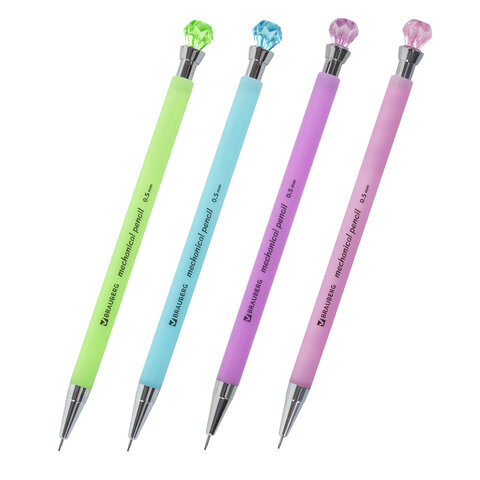 Карандаш механический 0,5 мм, BRAUBERG "Diamond", корпус ассорти, хромированные детали, 181416 - фото 1