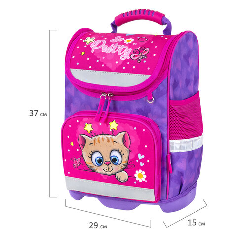 Ранец ЮНЛАНДИЯ WISE, 1 отделение, 3 кармана, устойчивое дно, "Pretty kitty", 37x29х15 см, 271395 - фото 9