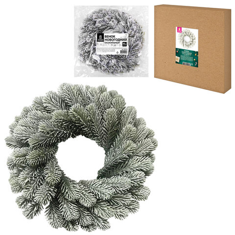Венок новогодний заснеженный, диаметр 40 см "Снежная зима", литой ПЭТ, ЗОЛОТАЯ СКАЗКА, 592519 - фото 1