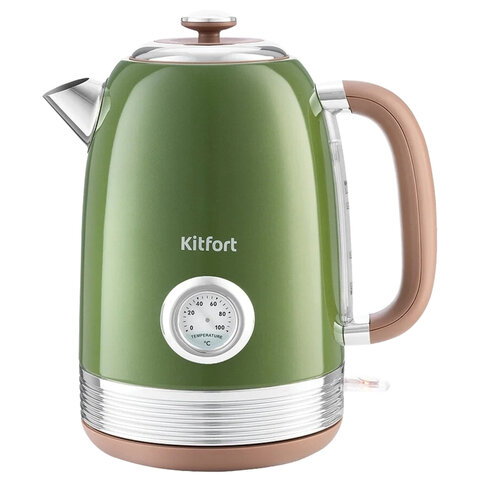 Чайник KITFORT КТ-6110, 1,7 л, 2200 Вт, закрытый нагревательный элемент, сталь, зеленый/бежевый - фото 1