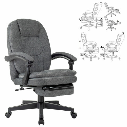 Кресло офисное CH-868MSG-BF, синхромеханизм, вибромодуль, подставка для ног, ткань, серое, 1998751 - фото 3