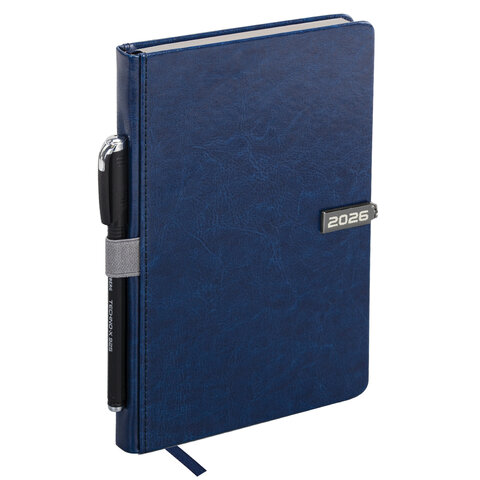 Ежедневник датированный 2026 А5 138x213 мм, BRAUBERG "Inspiration", под кожу, цветной срез, синий, 117474 - фото 2