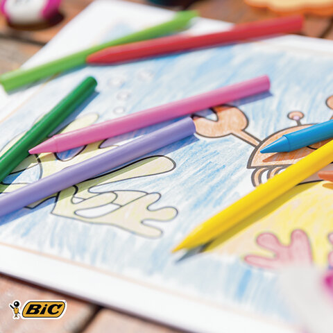 Мелки пластиковые BIC "Plastidecor", 12 цветов, ультрапрочные, круглые, картонная упаковка, подвес, 945764 - фото 4