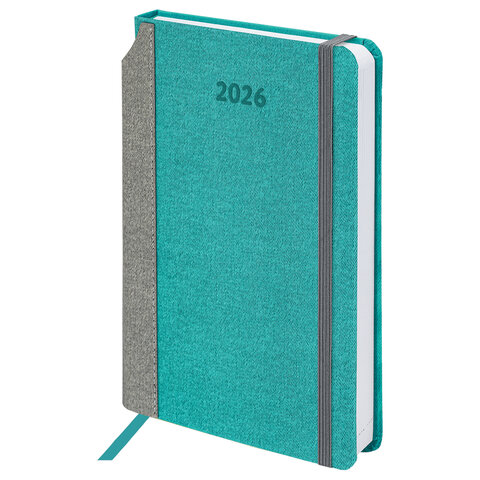 Ежедневник датированный 2026 А5 138x213 мм, BRAUBERG "Mosaic", под кожу, держатель для ручки, бирюза, 117110 - фото 2