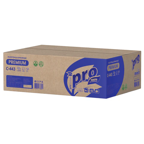 Полотенца бумажные 190 шт., PROtissue (H2) PREMIUM, 2-слойные, белые, КОМПЛЕКТ 21 пачка, 24х21,5 см, Z-сложение, С443 - фото 2