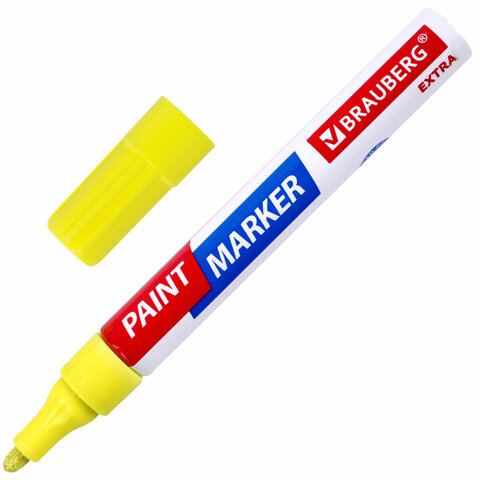 Маркер-краска лаковый EXTRA (paint marker) 4 мм, ЖЕЛТЫЙ, УСИЛЕННАЯ НИТРО-ОСНОВА, BRAUBERG, 151984 - фото 1