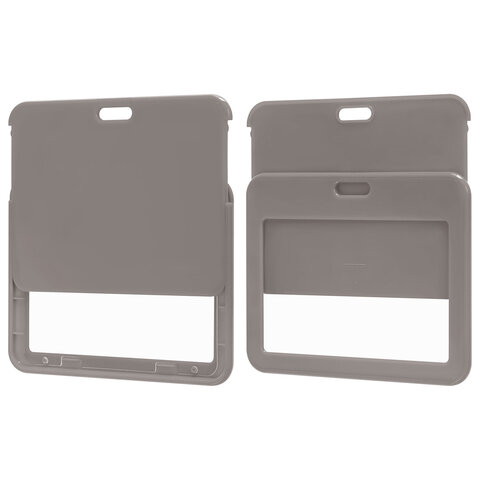 Бейдж горизонтальный (54х85 мм), лента 45 см с карабином, СЛАЙДЕР, серый, BRAUBERG EXTRA, 238835 - фото 7