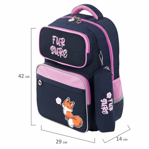 Рюкзак ЮНЛАНДИЯ COMPLETE с пеналом в комплекте, эрго-спинка, "Nice fox", 42х29х14 см, 270664 - фото 10