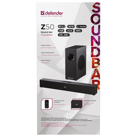 Саундбар DEFENDER Z50, 2.1, 50 Вт, Bluetooth, USB, HDMI, AUX, дерево, 65251 - фото 9