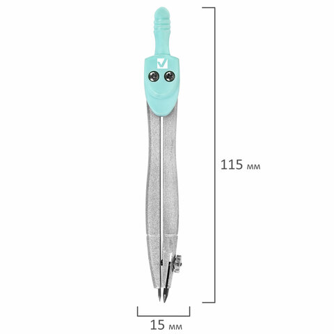 Готовальня BRAUBERG SCHOOL KIT, 8 предметов, циркуль 115 мм, чертежные принадлежности, мятный цвет, 210705 - фото 9