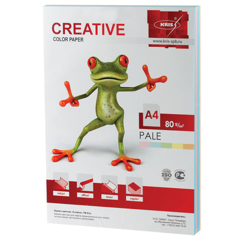 Бумага цветная CREATIVE color (Креатив) А4, 80 г/м2, 250 л., (5 цветов х 50 листов), микс пастель, БПpr-250r - фото 1