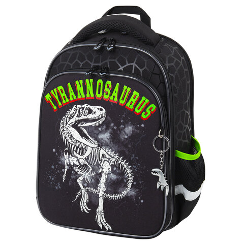 Ранец BRAUBERG QUADRO, 3 отделения, с брелком, "Tyrannosaur", светящийся рисунок, 37х28х18 см, 272021 - фото 1